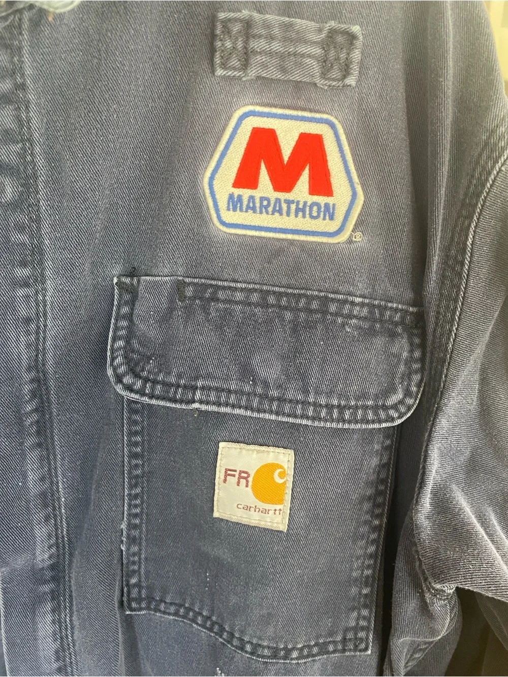 Carhartt FR Work Coveralls Jumpsuit Canvas Cotton Navy Blue Sz. 52 Short